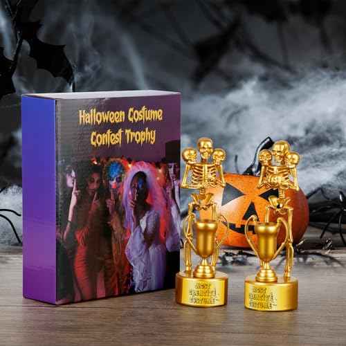 6 Pack Halloween Trophy Best Costume Trophy Skeleton Trophies, Halloween Trophy Awards for Kids Adults Halloween Party Prizes Contest Prizes Funny Trophy for Halloween Party Supplies