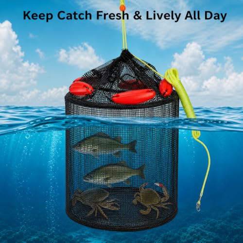Foldable Floating Fish Basket for Live Bait and Fish Storage - 11 Gallons