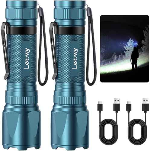 LETMY Rechargeable Flashlights High Lumens, 2 Pack 2000 Lumens Bright LED Tactical Flashlight, 3 Modes Samll Powerful Flash Lights with Clip, Waterproof Flashlights for Home Emergency Camping (Blue)