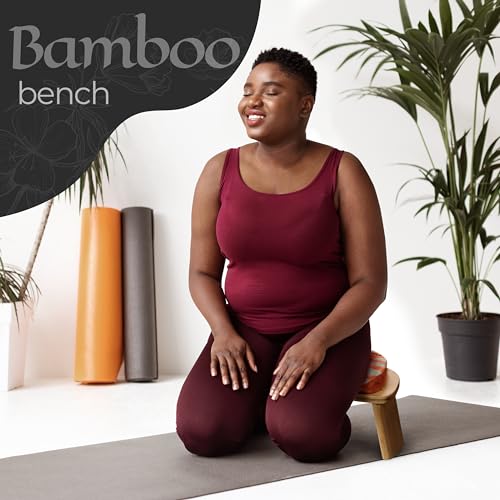 Zaveur Bamboo Meditation Bench with Cushion - Foldable Bench for Multiple Seating Angles - Kneeling Chair Meditation Stool - Yoga Chair Prayer Bench for Deeper and Longer Meditation - Orange