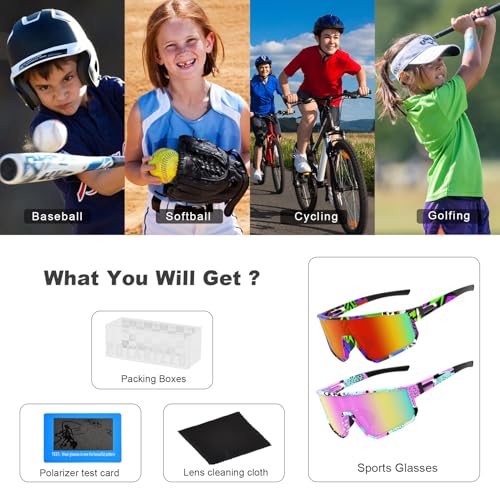 Kids Polarized Sports Sunglasses UV400 Protection for Boys Girls - Graffiti Blue Pink