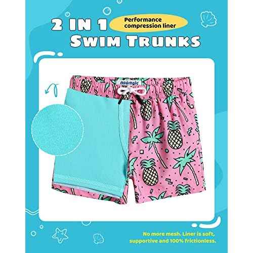 maamgic Boys Swim Trunks with Compression Liner Toddler Stretch Swim Shorts