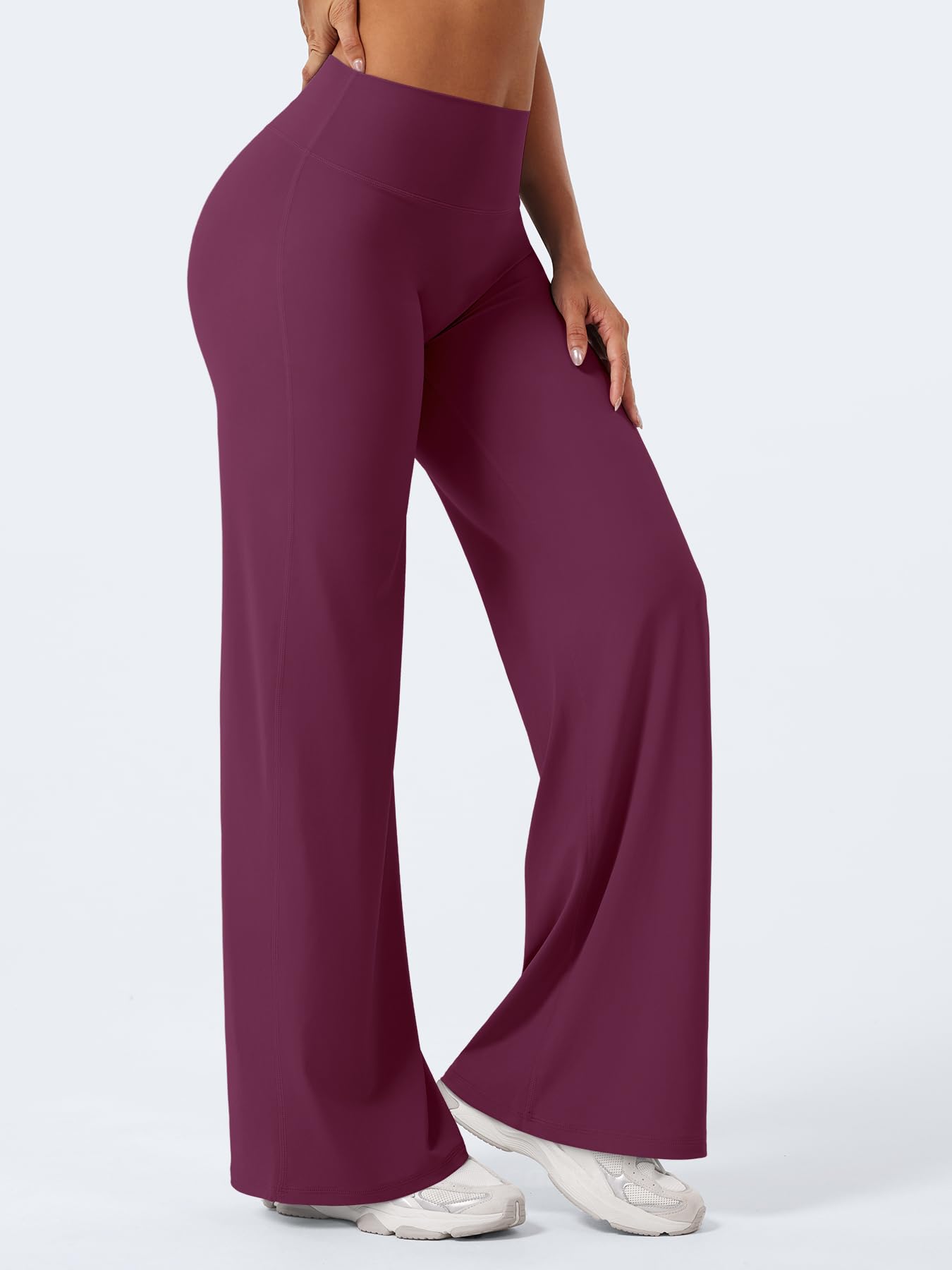 YEOREO Workout Leggings Womens No Front Seam Straight Leggings 31.5" High Waist Buttery Eddiy Gym Yoga Pants Black Cherry XXL