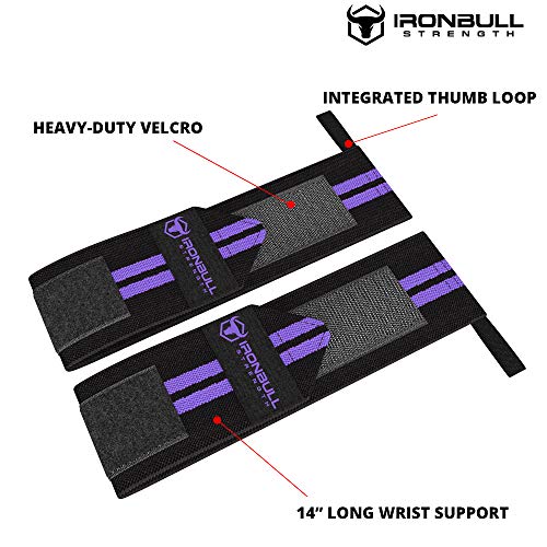 Women Wrist Wraps with Thumb Loops - Black/Purple 12" Support Brace for Lifting