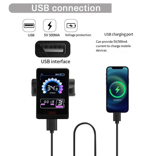 Bloepum E-Bike 24-60V 5PIN Color Screen LCD Display Motor Speed Meter Scooter Control Switch Electric Bike Accessories UKS2+