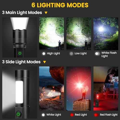azamine Rechargeable Flashlights High Lumens, 99000LM Super Bright Flash Light with 6 Modes, Adjustable Powerful Handheld LED Flashlight for Home Camping