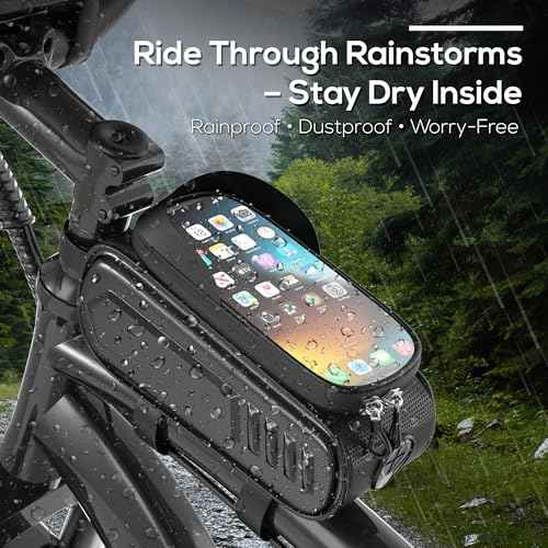 VARUN Bike Frame Bag with Touchscreen Window, Waterproof Phone Tube Bag, 1.6L Shockproof Top Tube Storage Pouch, Quick-Access Zipper, Fits Smartphones up to 7¡±