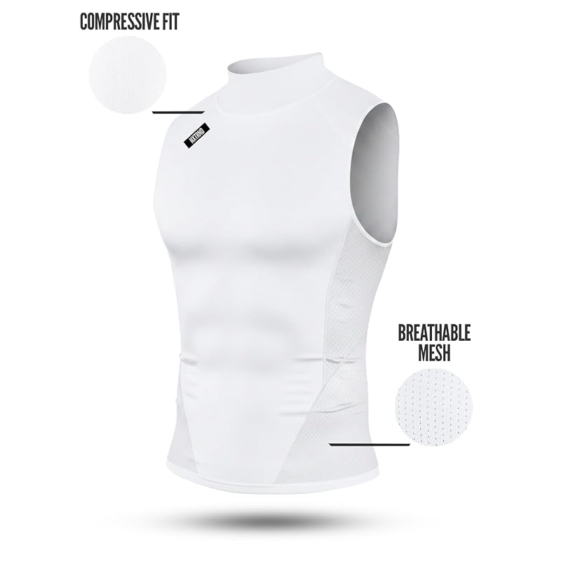 Nxtrnd Men's Turtleneck Compression Tank Top - Sleeveless Mock Neck, White, Medium