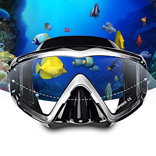 Adult Pano 3 Dive Mask Set - Black 2pcs, 180° Wide View Snorkel Mask