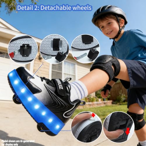 Kids Light-Up Roller Shoes with Sparkling Wheels - Little Kid Black