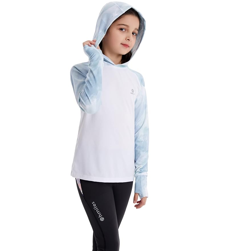 Girls UPF50+ Lightweight Hoodie Long Sleeve Tee with Thumb Holes White 11-12 Years