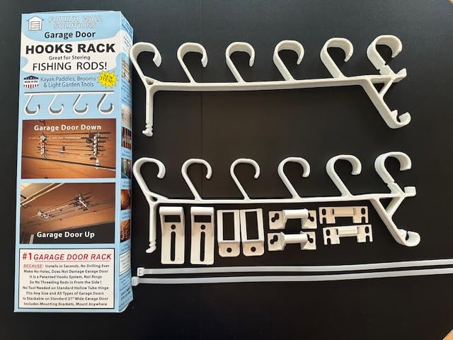 Garage Door Storage Rack for Fishing Rods & Paddles – Quick-Install Hooks