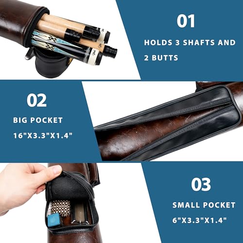 Brown Pool Cue Case 2x3 Hard Stick Carrying Case for Billiards
