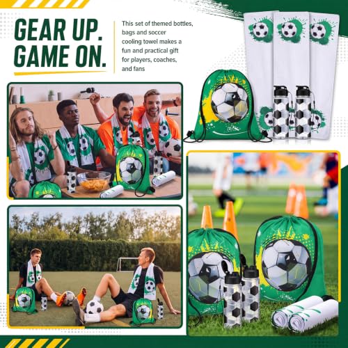 Soccer Water Bottles Set with Cooling Towels and Drawstring Backpacks - Bulk 36 Pieces