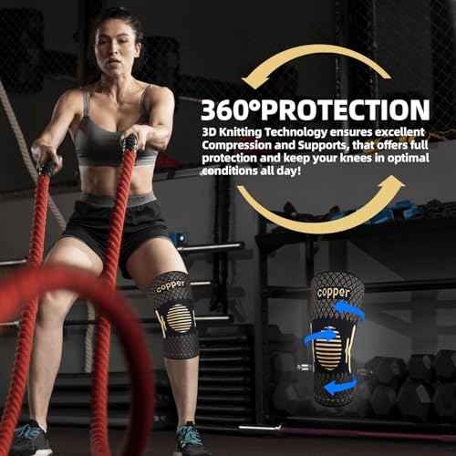 Lusenone Copper Knee Braces for Knee Pain Women & Men - Best Knee Compression Sleeve for Arthritis, ACL, Meniscus Tear, Joint Pain Relief, Best knee Support for Running,Weightlifting,Working Out