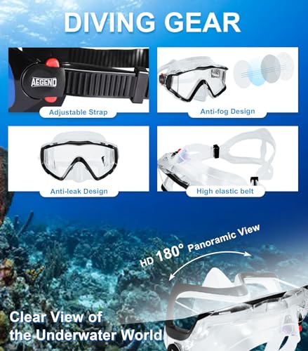 Adult Snorkeling Mask Anti-Fog Wide View with Dry Top Valve - Black & Clear, Large-X-Large