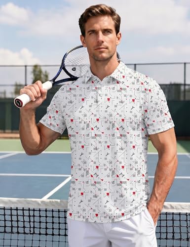 Mens Golf Shirt Short Sleeve Dry Fit Performance Polo Large White