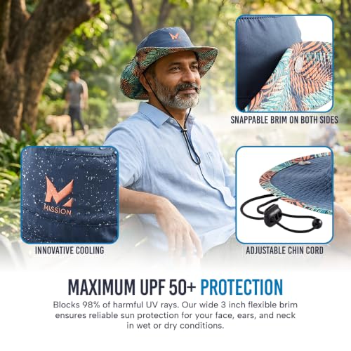 MISSION Cooling Bucket Hat - Unisex Wide-Brim Sun Hat with Wet-to-Cool Technology - Sea Palm
