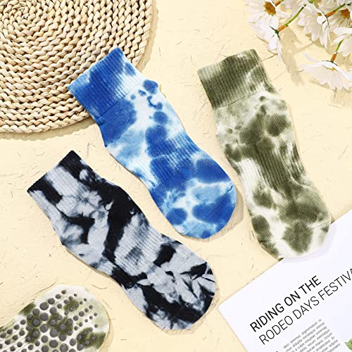 Pilates Grip Socks Women Non Slip Crew Socks - Elegant Color, 3 Pairs
