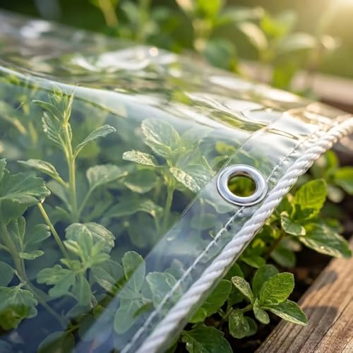 8x8ft Heavy Duty Waterproof Clear PVC Tarpaulin with Grommets - Greenhouse, Patio Cover