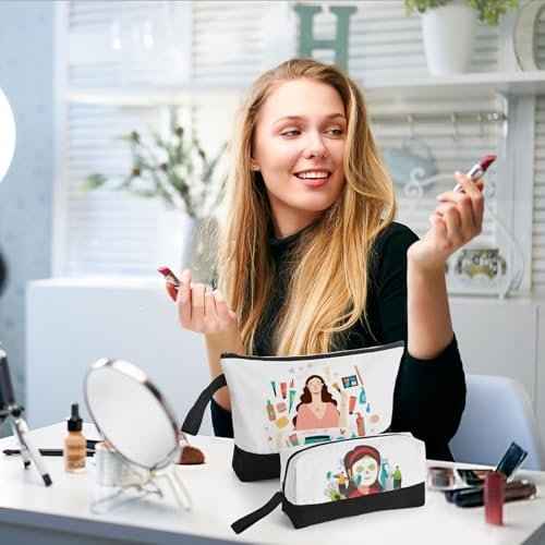 20 Pcs Canvas Makeup Bag with Bottom, 12oz Cotton Cosmetic Bag Set Bulk Multi-Purpose DIY Heat Transfer Makeup Bags with Black Zipper for Bridesmaid Makeup Bag Travel Toiletry Pouch Storage, Halloween