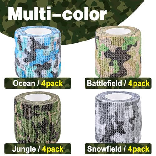 Camo Self Adhesive Bandage Wrap 16 Pack - 2 Inch x 5 Yards Elastic Cohesive Wrap for Sports, Wounds, Tattoos - Variation: Camo / 2IN - 16Pack
