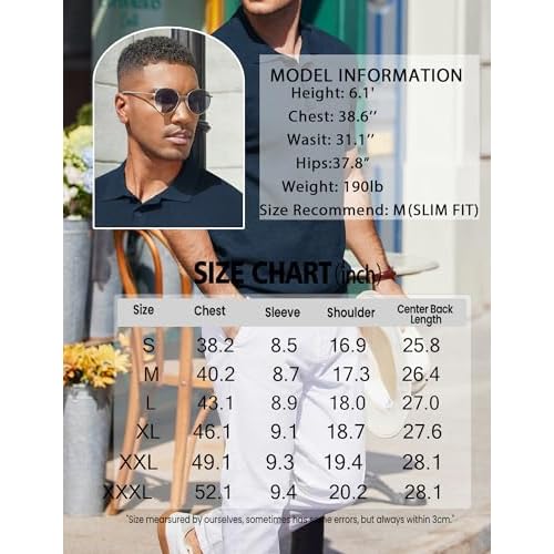 COOFANDY Mens Slim Fit Knit Polo Shirts Business Lightweight Polo Sweater Casual Summer Ribbed Textured Collared T Shirt