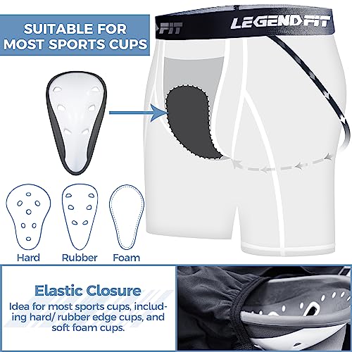 Mens Baseball Compression Shorts with Cup Pocket - Medium White NO Cup