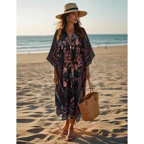 MayBuy Women's Summer Long Flowy Kimono Cardigans Boho Chiffon Beach Cover Up Tops