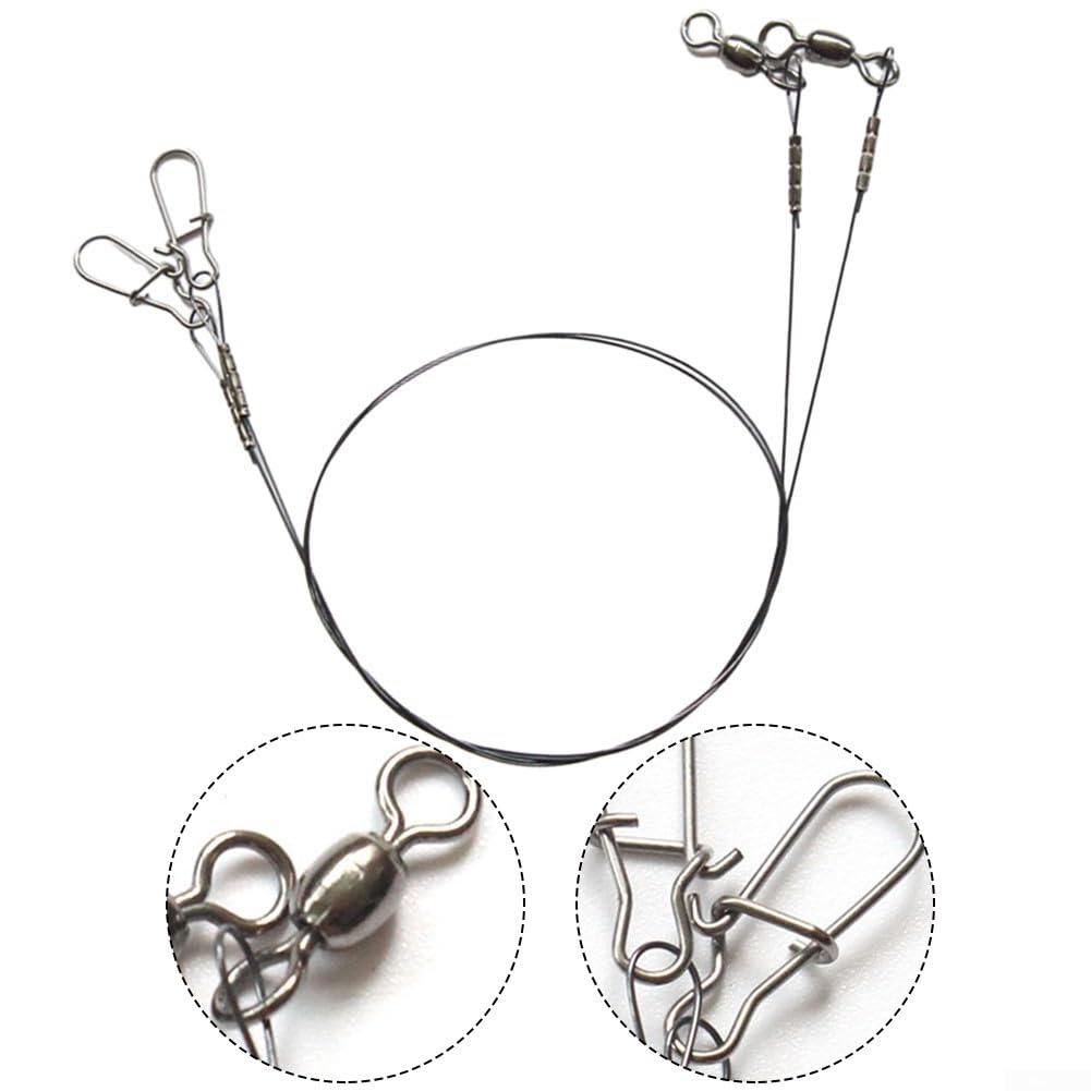 2 Pack Fishing Wire Leader Line, Titanium 7x7 Strand with Swivel Duo-Lock Snap, 30cm 14kg & 35cm 18kg Strength for Predatory Fish(30cm 14kg)
