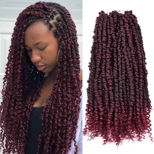 Passion Twist Crochet Hair 18inch 6packs Pre-Twisted Synthetic Long Curls 12 Roots Braiding Hair Extensions For Women (18 inch, TBUG)