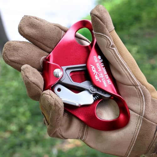 Chest Ascender Tree Climbing Gear Rope Grab High Strength Aluminum Alloy Rappelling Equipment CE Certified for Rock Climbing Rescue Aerial Work Mountaineering Caving Arborist Work 8-13mm Ropes (Red)