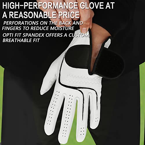 Men's Leather Golf Gloves Left Hand Large White 3 Pack - Cabretta Leather