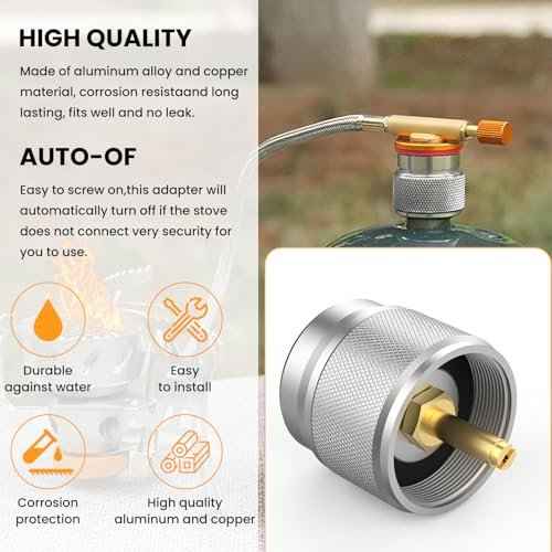 2 Pcs Camping Stove Adapter, LPG Canister Adapter, 1 Lb Propane Tank Input EN417 Lindal Valve Output Propane to Butane Adapter for Backpacking Stove Portable Burner Heater (Silver)
