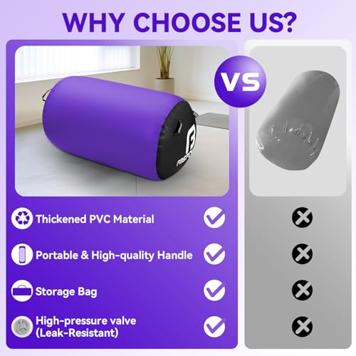 Deep Purple Inflatable Gymnastics Air Roller for Yoga Cheerleading Training 39.37in x 23.6in