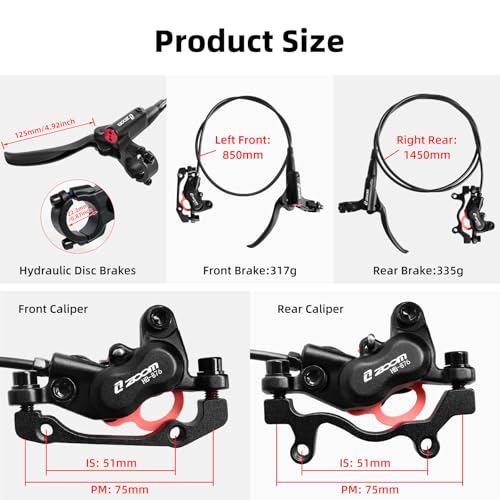 Hydraulic Disc Brake Set for Mountain Bikes - Rear Black - 1450mm Cable