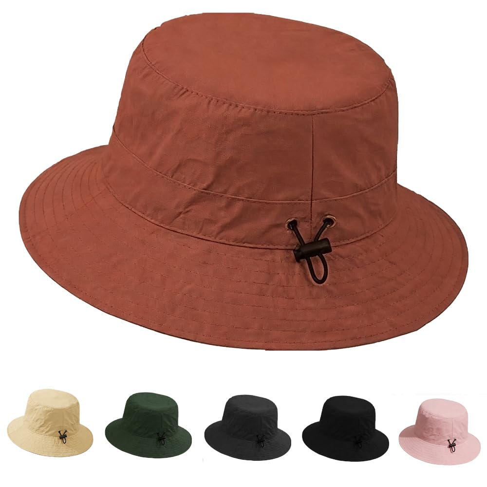 Foldable Bucket Hat for Men Women - Quick Dry Wide Brim Sun Hat with UPF 50+ UV Protection, Packable Breathable Cap for Travel, Hiking, Fishing & Beach（Brick red）