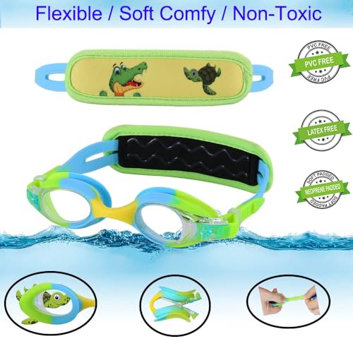 Kids Swim Goggles Age 2-6, Toddler Goggles No Hair Pull,Child Goggles Padded HeadBand