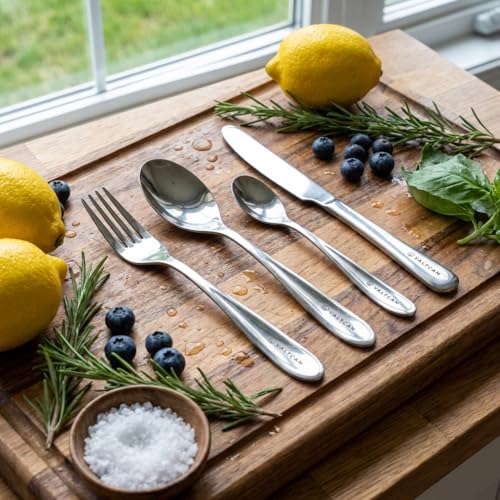 Titanium Flatware Set 4 Pieces Long Dinner Fork Spoon Knife Reusable
