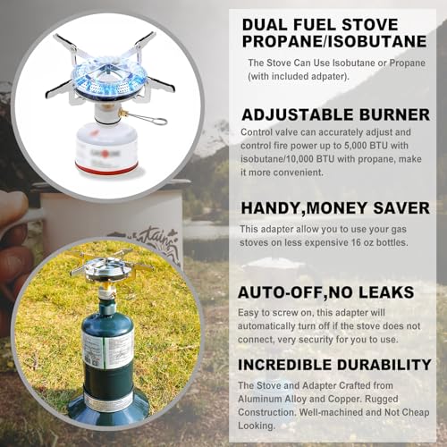 Portable Camping Propane Stove with Gas Adapter - 10,000 BTU Single Burner, Full Set with Carrying Case