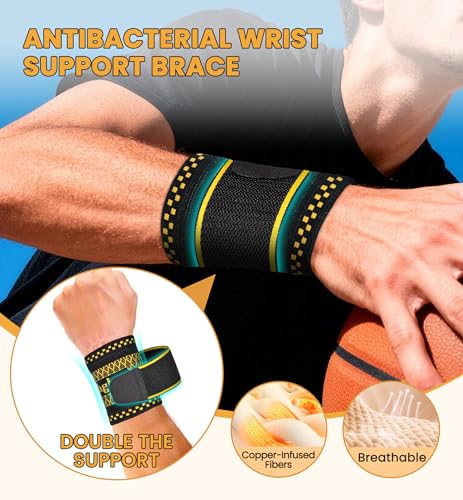 Copper Infused Compression Wrist Support Brace with Adjustable Wrap - Medium