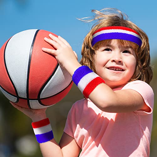 Hungdao 6 Pcs Sports Sweatbands Set with Red White Blue Variation