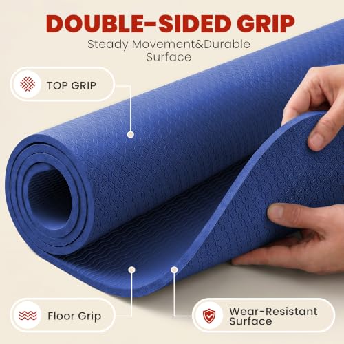 72 x 48 Blue Large Yoga Mat Non-Slip Thick Exercise Mat for Home Workouts