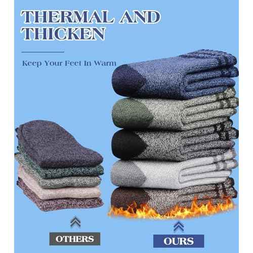 Yeblues 5 Pairs Wool Socks Mens, Winter Thick Merino Warm Hiking Socks,Soft Casual Thermal Crew Socks
