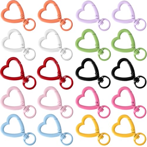 Colorful Heart Keychain Clips Set - 20pcs Spring Snap Hooks for Bags & DIY Crafts