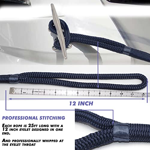 2 Pack Navy Blue Dock Lines - 15', 25', 35' with Eyelet, Double Braided Nylon - 25 FT, Variation of This Listing