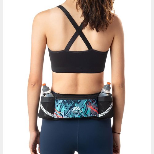 OUNERGY Lightweight Sports Waist Bag Running Belt Fanny Pack Fit for Waistline 58-118cm Pocket can Hold 250ML Water Bottle (Black with 2 * 250ML)