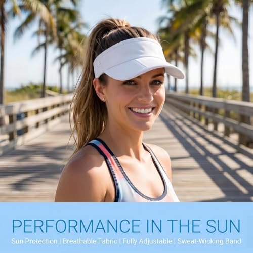 Sun Visors for Women and Men Adjustable Folding Cap - White