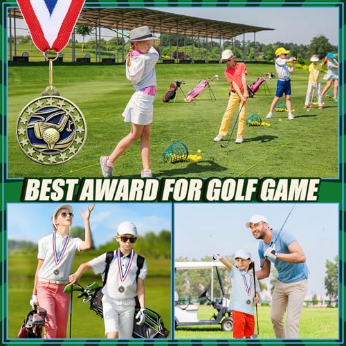 Golf Award Medals with Neck Ribbons 12 Pack - Participation Trophies for Kids & Adults