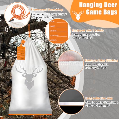 Extra Large 60x14 Inch Game Bags for Elk & Deer with Drawstring Closure - Reusable Hunting Meat Storage Set